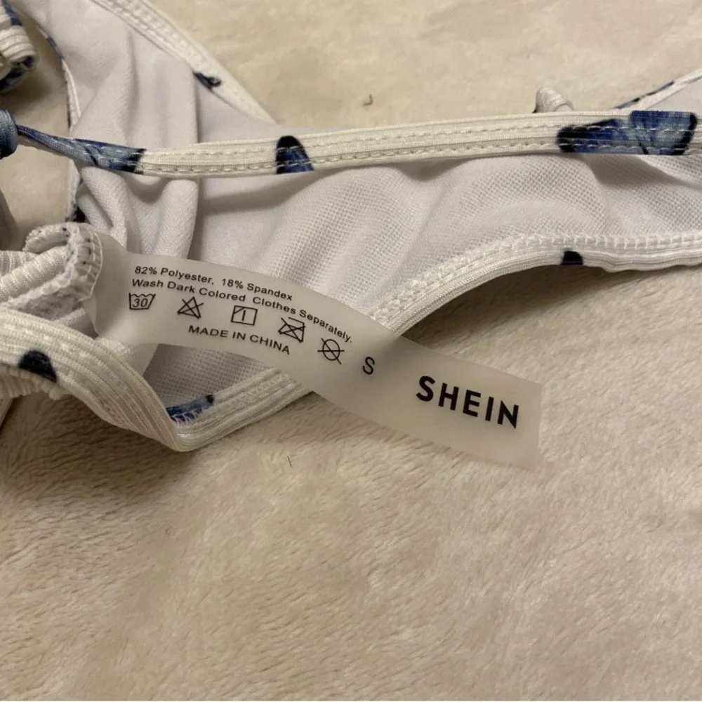 SHEIN White Bikini with Blue Butterfly Pattern